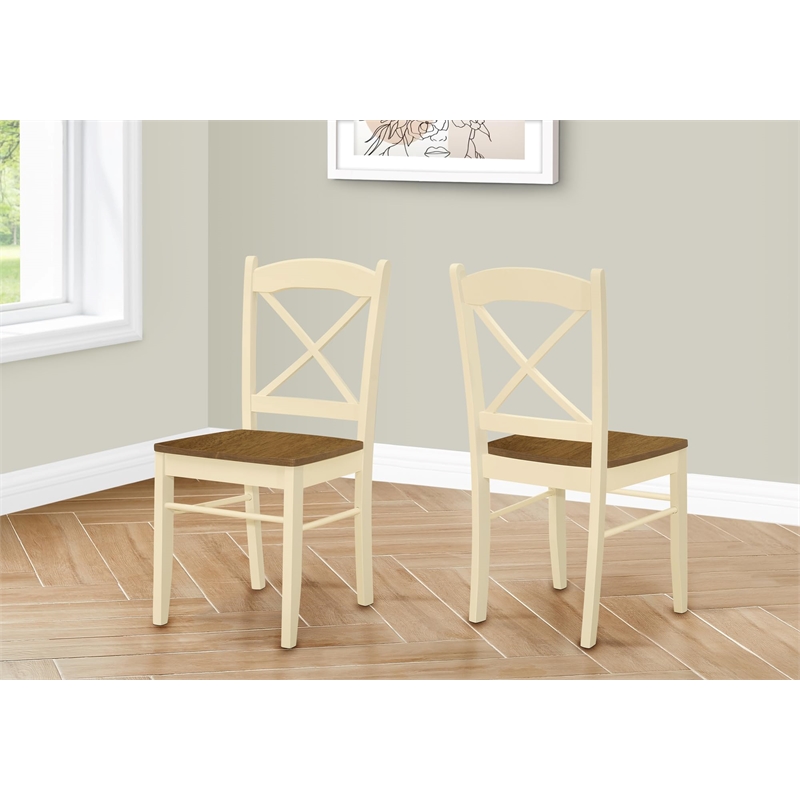Pemberly Row Set of 2 Cross Back Dining Chairs in Oak and Cream