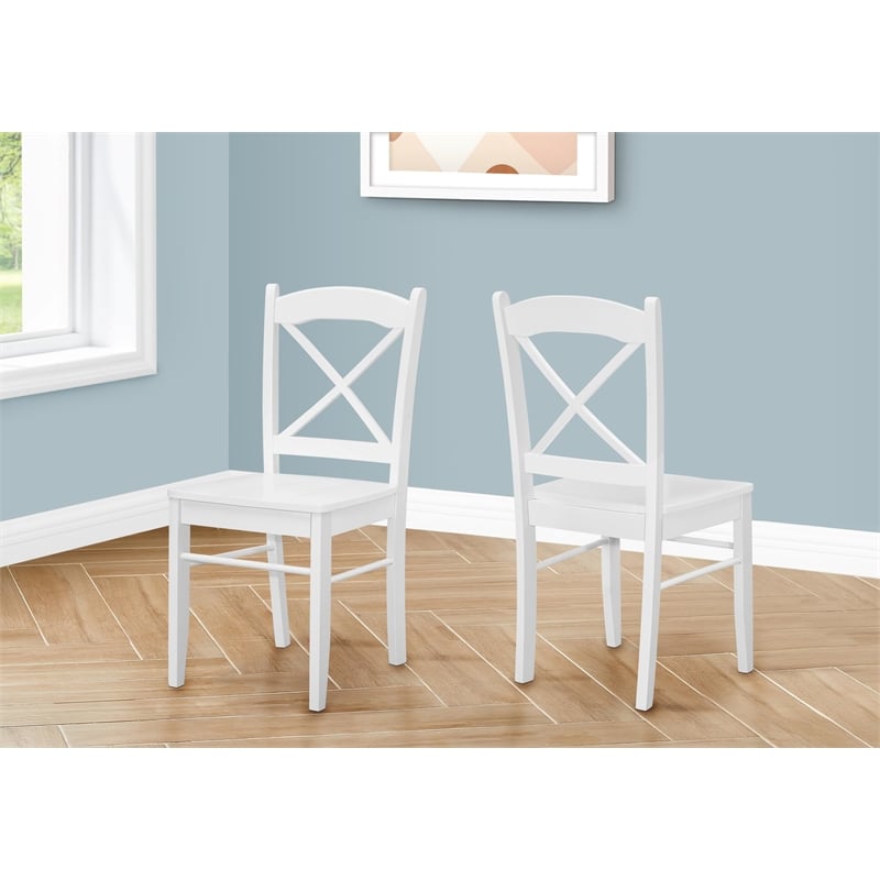 Pemberly Row Set of 2 Cross Back Dining Chairs in Satin White Solid Wood