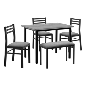 Pemberly Row 40&quot 5-Piece Dining Set with Bench in Grey and Black Metal