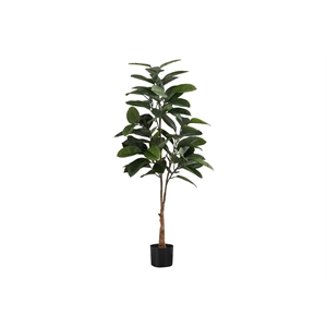 Pemberly Row 52&quot Indoor Artificial Rubber Tree with 72 Leaves in Black Pot