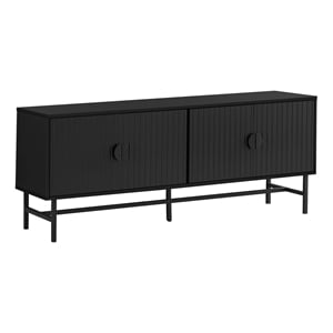 Pemberly Row 60&quot TV Stand with Ribbed Doors and Wire Management in Black