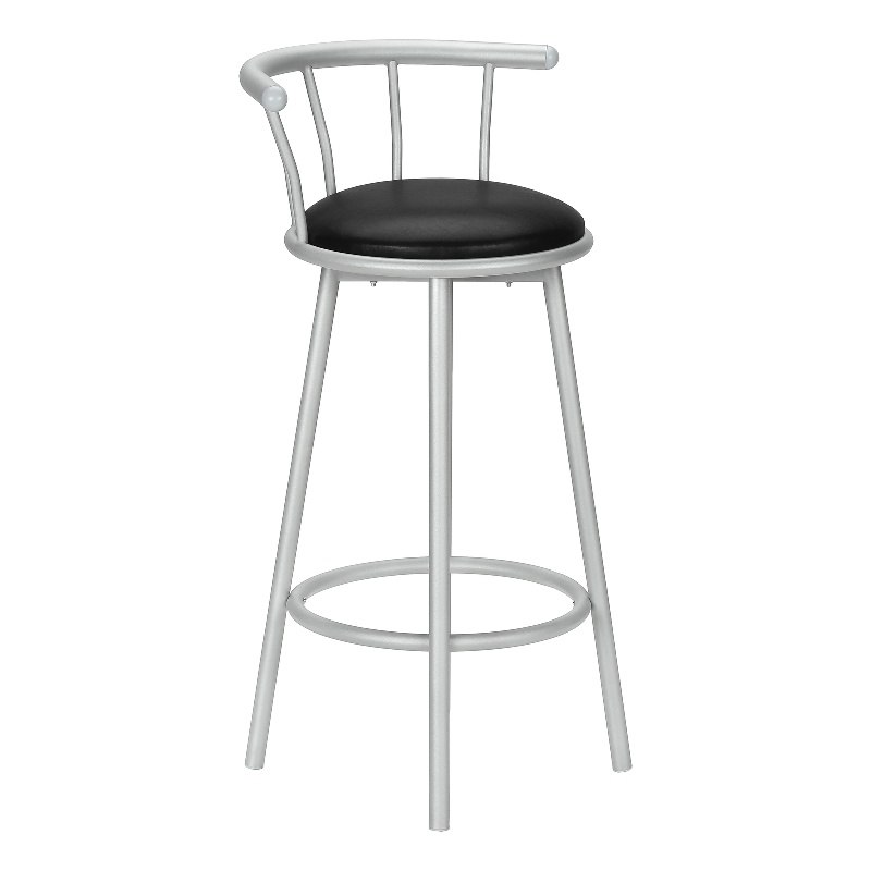 Pemberly Row Set of 2 Swivel Bar Stools in Black Leather Look and Grey Metal