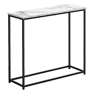 Pemberly Row Narrow Console Table with Black Metal Frame in White Marble Look