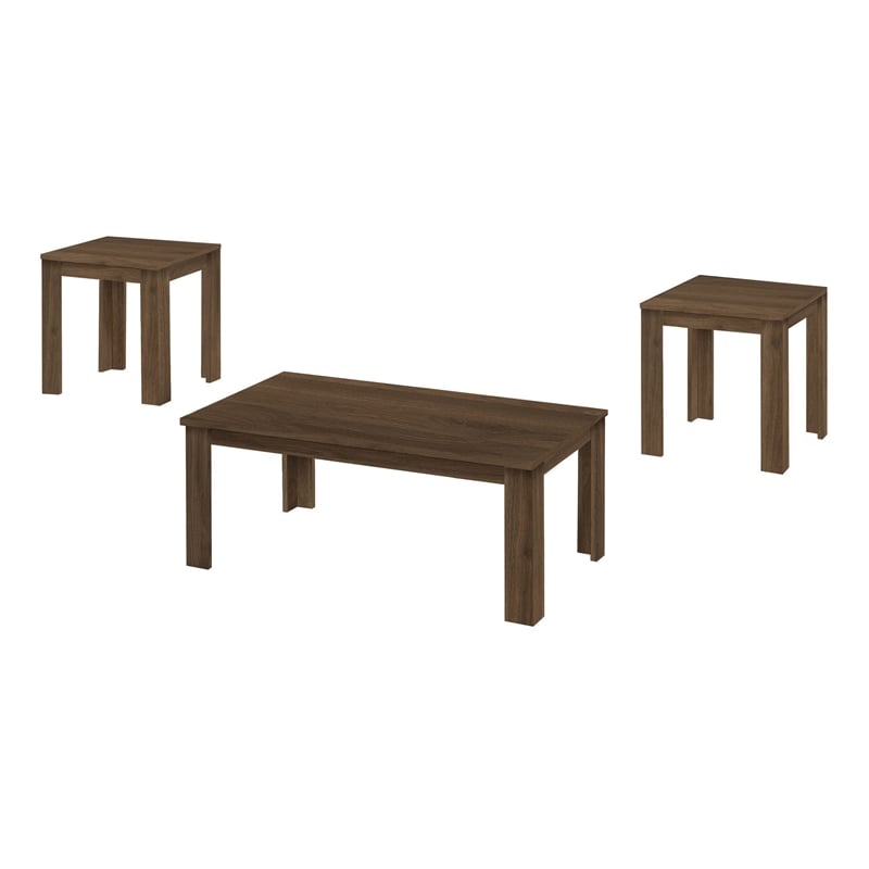 Pemberly Row 3-Piece Coffee and End Table Set in Dark Walnut Laminate