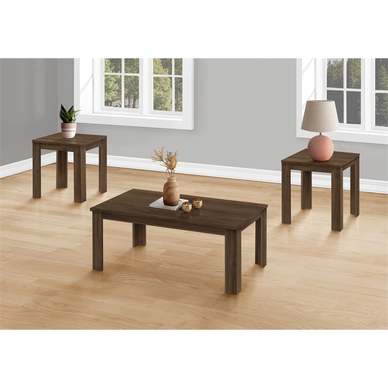 Pemberly Row 3-Piece Coffee and End Table Set in Dark Walnut Laminate
