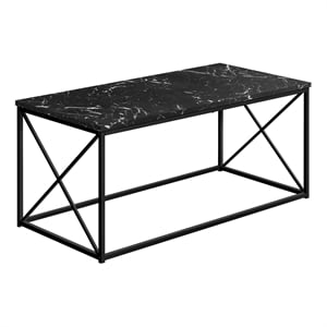 Pemberly Row 40&quot Rectangular Coffee Table with X-Frame in Black Marble Look