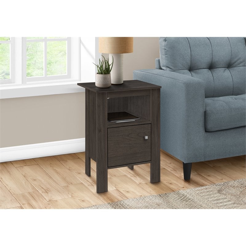 Pemberly Row Nightstand with Open Shelf and Cabinet in Brown Oak Finish
