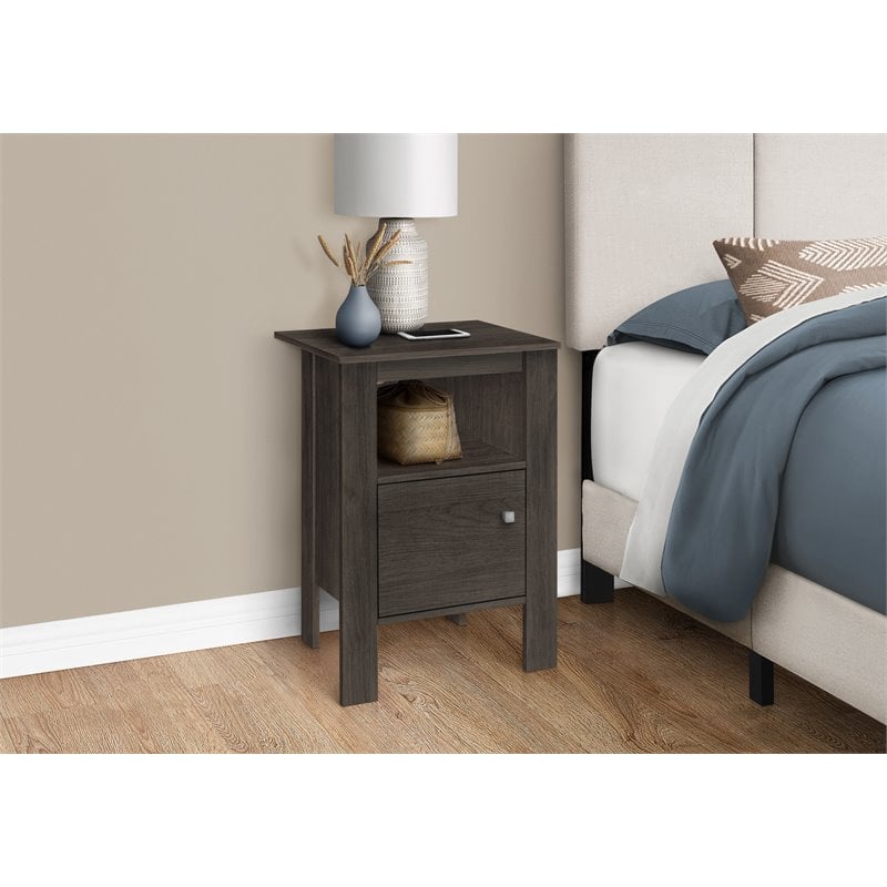 Pemberly Row Nightstand with Open Shelf and Cabinet in Brown Oak Finish
