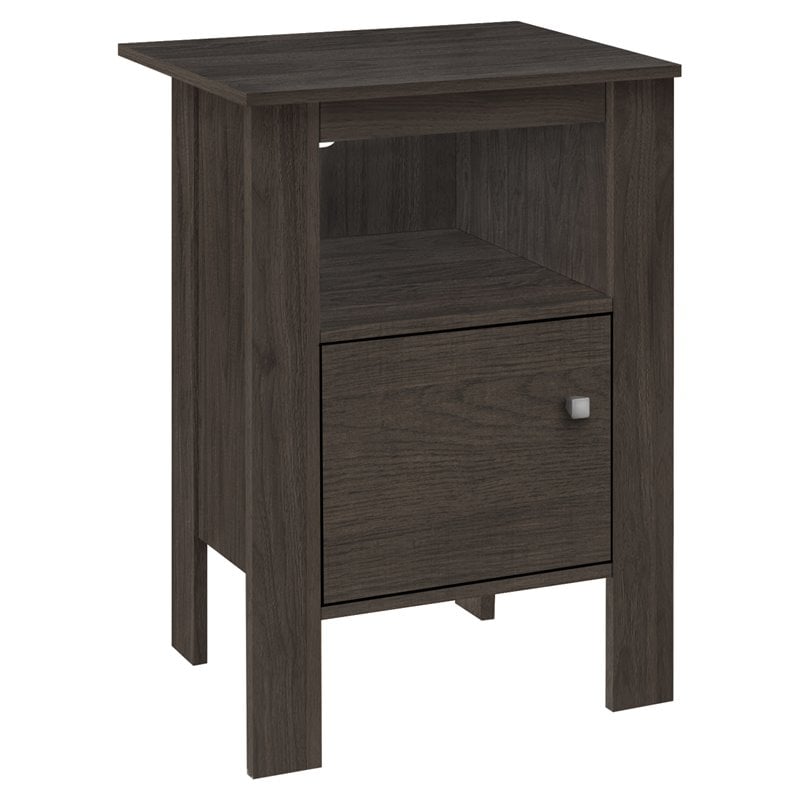 Pemberly Row Nightstand with Open Shelf and Cabinet in Brown Oak Finish