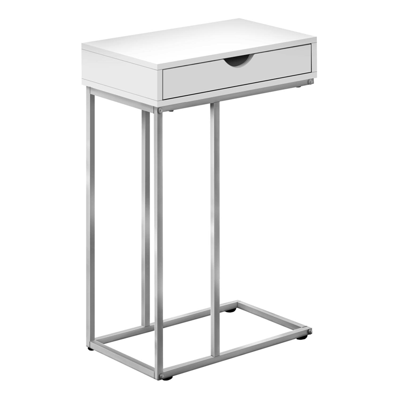 Pemberly Row C-Shaped Accent Table with Drawer in White Laminate
