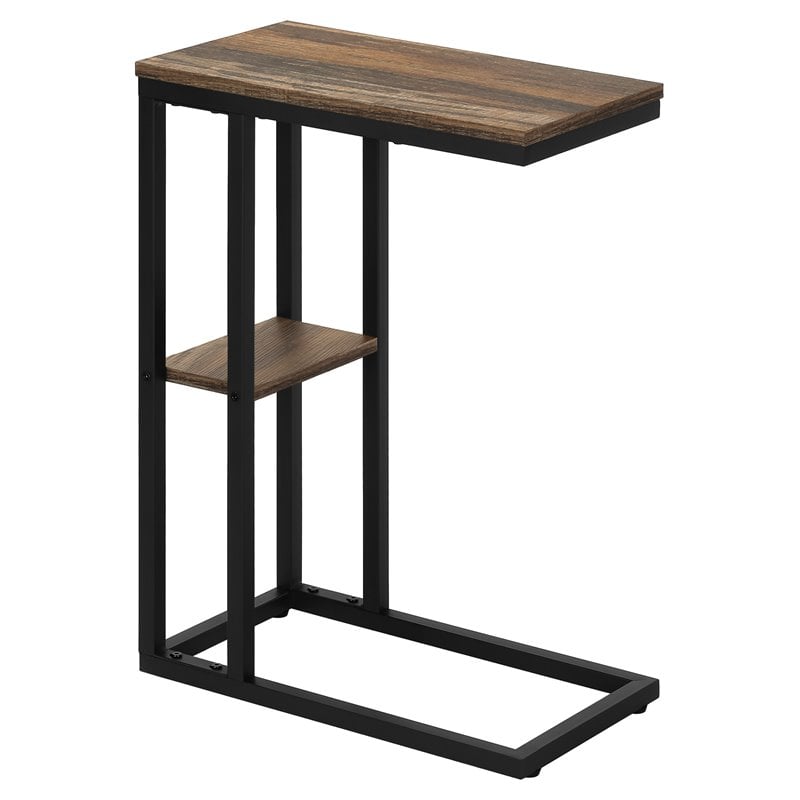 Pemberly Row C-Shaped Accent Table with Shelf in Brown Reclaimed Wood Look
