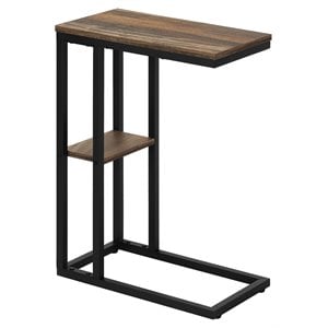 Pemberly Row C-Shaped Accent Table with Shelf in Brown Reclaimed Wood Look