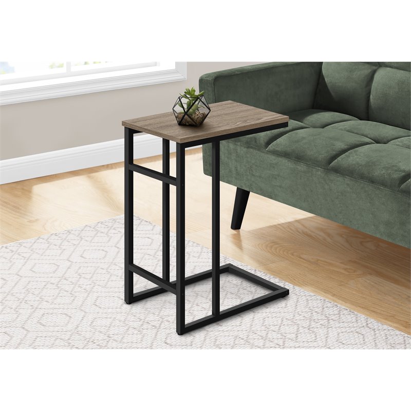 Pemberly Row C-Shaped Side Table with Black Metal Base in Dark Taupe