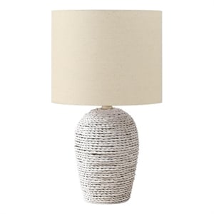 Pemberly Row 17&quot White Rattan Table Lamp with Beige Linen-Blend Shade