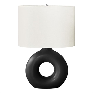 Pemberly Row 24&quot Donut-Shaped Black Ceramic Table Lamp with Ivory Shade
