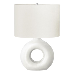Pemberly Row 24&quot Donut-Shaped White Ceramic Table Lamp with Ivory Shade