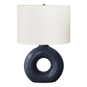 Pemberly Row 24&quot Donut-Shaped Blue Ceramic Table Lamp with Ivory Shade