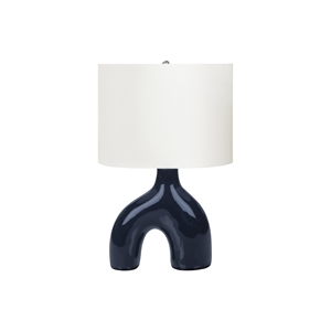 Pemberly Row 25&quot Two-Leg Blue Ceramic Table Lamp with Ivory Linen Shade