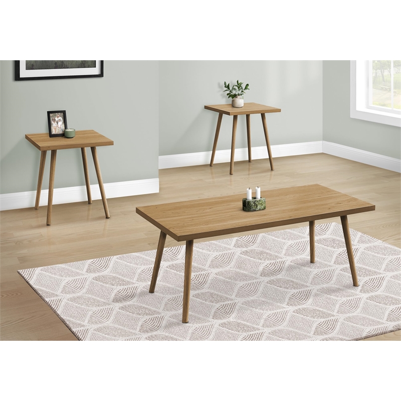 Pemberly Row 3-Piece Light Walnut Laminate Table Set with Solid Wood Legs