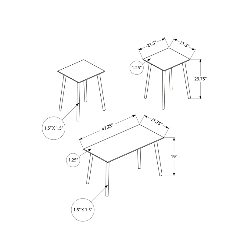 Pemberly Row 3-Piece Light Walnut Laminate Table Set with Solid Wood Legs