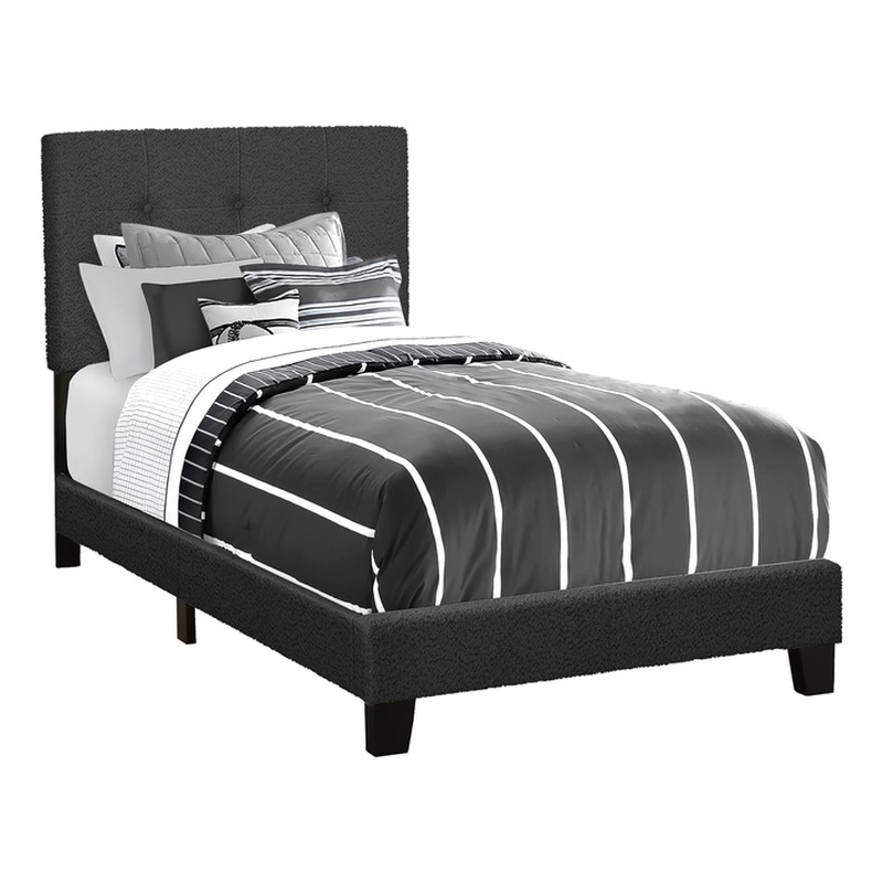 Pemberly Row Twin Upholstered Bed Frame in Black Boucle with Tufted Headboard