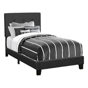 Pemberly Row Twin Upholstered Bed Frame in Black Boucle with Tufted Headboard