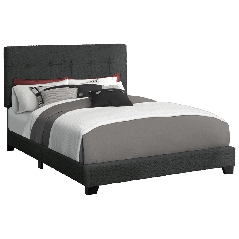 Pemberly Row Queen Upholstered Bed Frame in Black Boucle with Tufted Headboard
