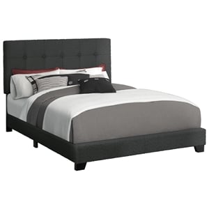 Pemberly Row Queen Upholstered Bed Frame in Black Boucle with Tufted Headboard