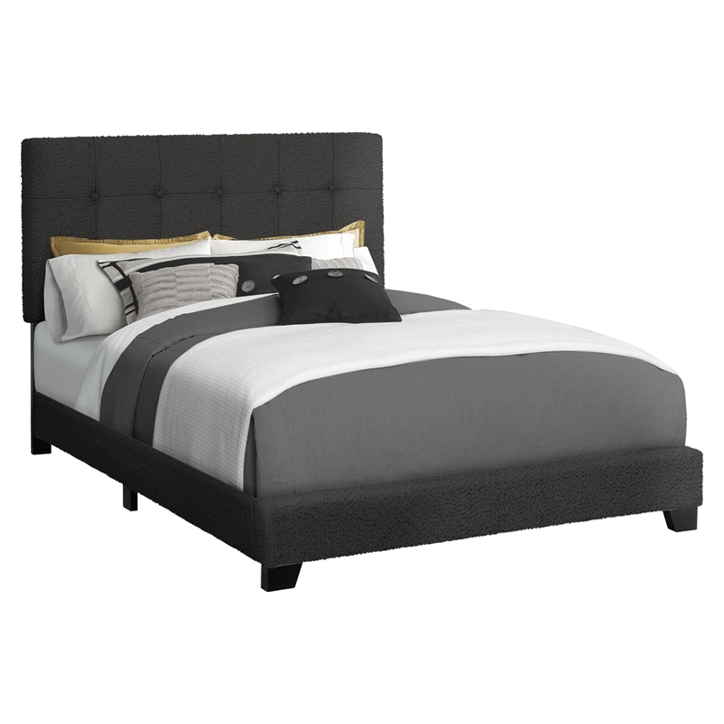 Pemberly Row Full Upholstered Bed Frame in Black Boucle with Tufted Headboard