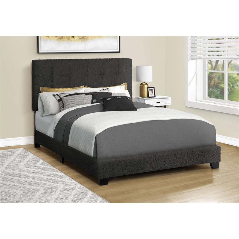 Pemberly Row Full Upholstered Bed Frame in Black Boucle with Tufted Headboard