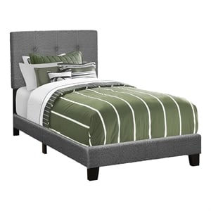 Pemberly Row Twin Upholstered Bed Frame in Gray Boucle with Tufted Headboard