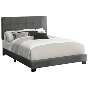 Pemberly Row Queen Upholstered Bed Frame in Gray Boucle with Tufted Headboard
