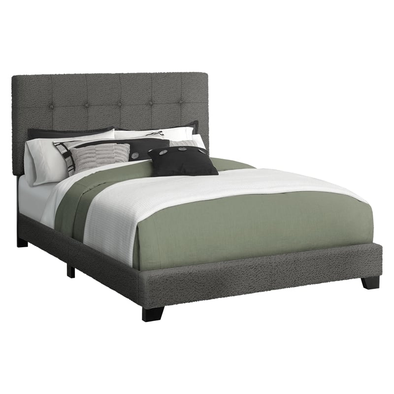 Pemberly Row Full Upholstered Bed Frame in Gray Boucle with Tufted Headboard