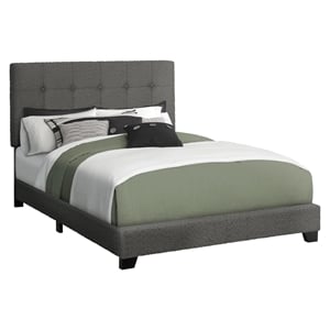 Pemberly Row Full Upholstered Bed Frame in Gray Boucle with Tufted Headboard