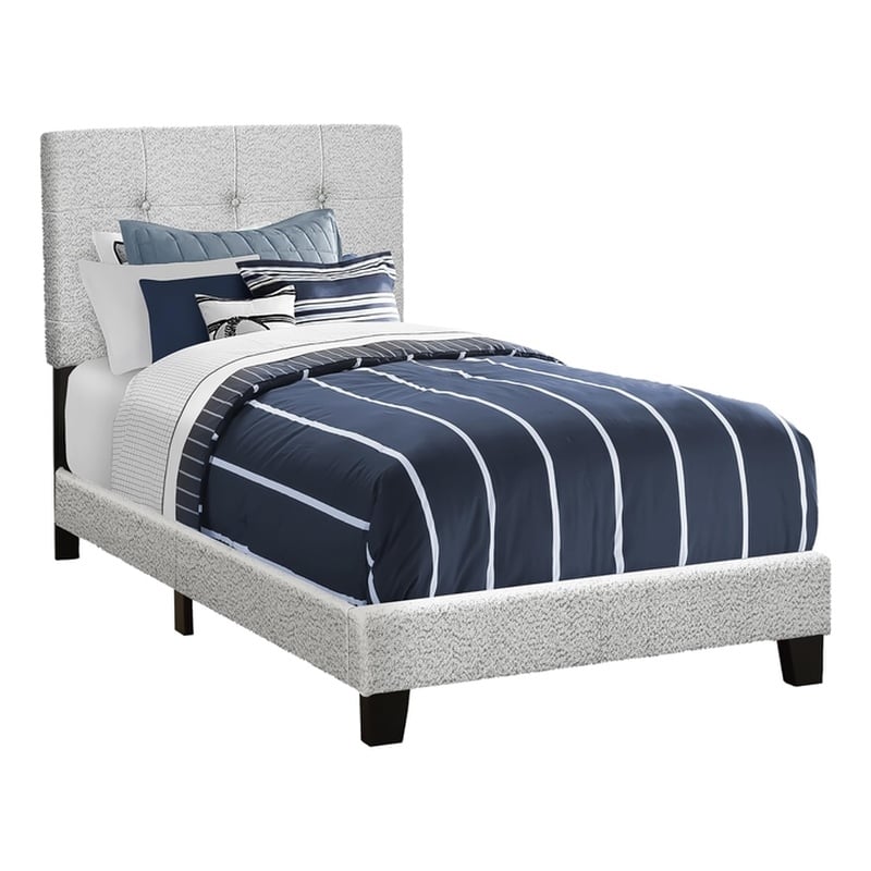 Pemberly Row Twin Upholstered Bed Frame in Gray Boucle with Tufted Headboard