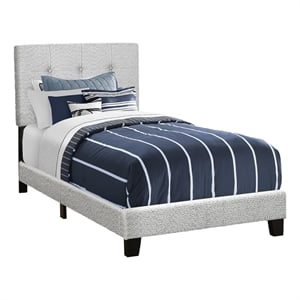 Pemberly Row Twin Upholstered Bed Frame in Gray Boucle with Tufted Headboard