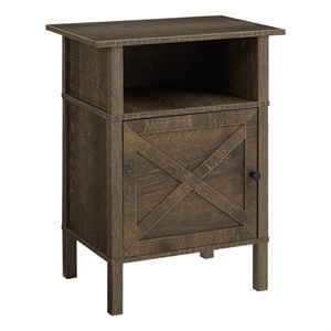 Pemberly Row 24&quot Dark Oak Laminate Side Table with Cabinet and Open Shelf
