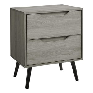 Pemberly Row 24&quot Taupe Laminate Side Table with 2 Drawers and Solid Wood Legs