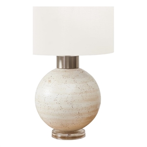Pemberly Row 27&quot Globe Beige Resin Table Lamp with Ivory Shade on Acrylic Base
