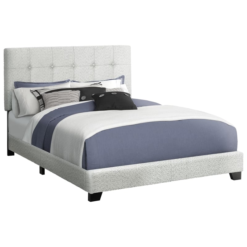 Pemberly Row Queen Upholstered Bed Frame in Gray Boucle with Tufted Headboard