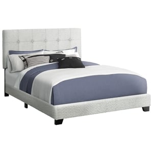 Pemberly Row Queen Upholstered Bed Frame in Gray Boucle with Tufted Headboard