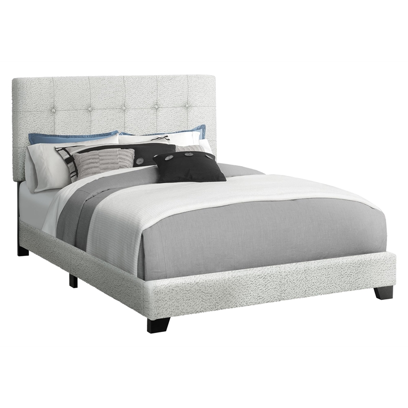 Pemberly Row Full Upholstered Bed Frame in Gray Boucle with Tufted Headboard