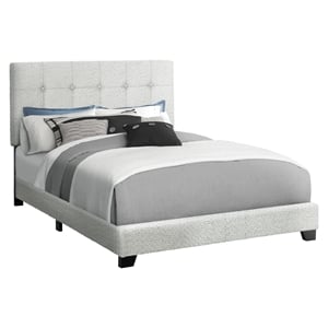 Pemberly Row Full Upholstered Bed Frame in Gray Boucle with Tufted Headboard