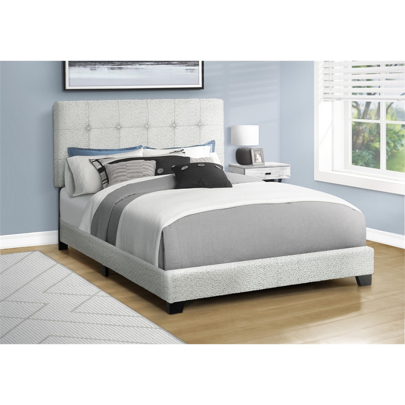 Pemberly Row Full Upholstered Bed Frame in Gray Boucle with Tufted Headboard