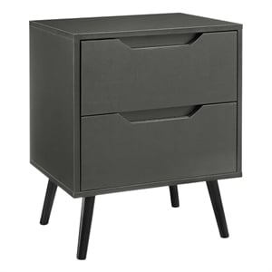 Pemberly Row 24&quot Gray Laminate Side Table with 2 Drawers and Solid Wood Legs