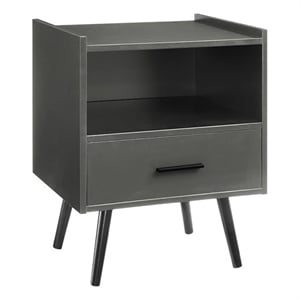 Pemberly Row 24&quot Gray Laminate Side Table with Drawer and Open Cubby Shelf