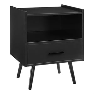 Pemberly Row 24&quot Black Laminate Side Table with Drawer and Open Cubby Shelf