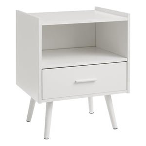 Pemberly Row 24&quot White Laminate Side Table with Drawer and Open Cubby Shelf