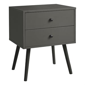 Pemberly Row 24&quot Gray Laminate Side Table with 2 Drawers and Round Wood Handles