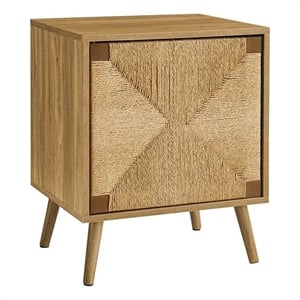 Pemberly Row 23&quot Light Walnut Side Table with Seagrass Cabinet Door and Shelf